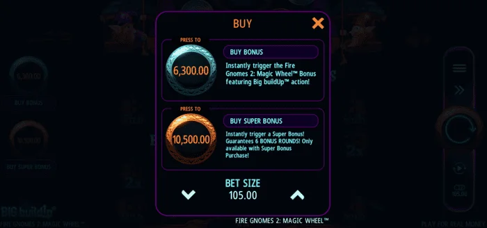 Fire Gnomes 2 Magic Wheel - menyu ya kununua bonasi